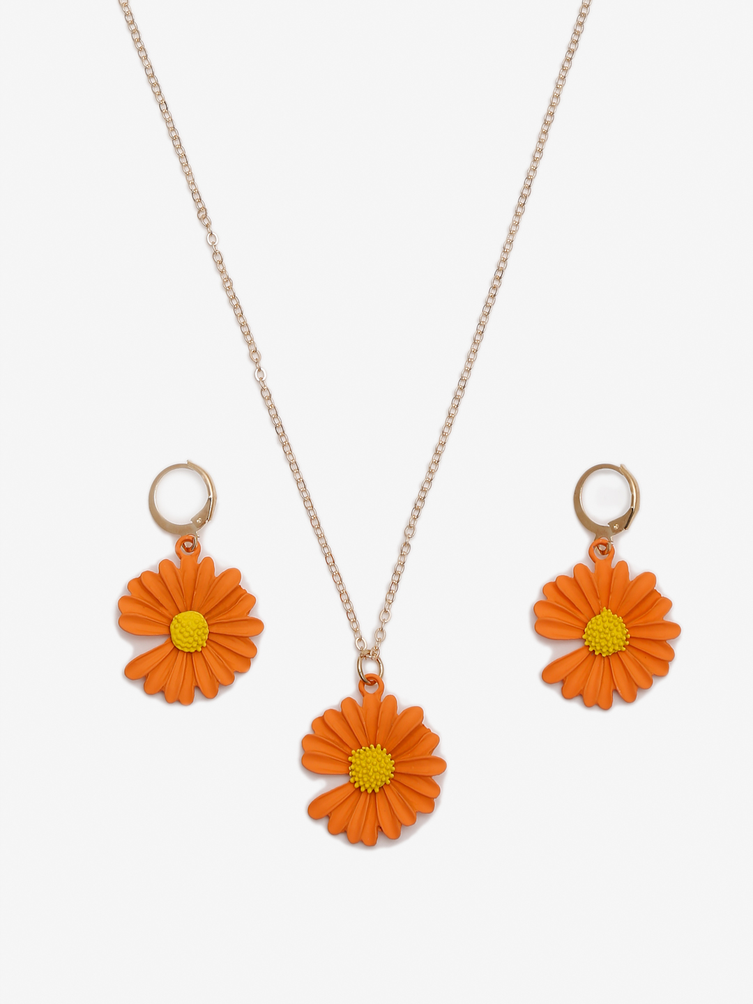 YouBella Gold-Plated Orange & Yellow Floral Shaped Pendant With Chain